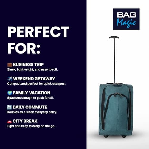 Bordlite Ryanair Cabin Bag 40x25x20cm with Wheels – Underseat Rolling Trolley Suitcase – Airline Approved Lightweight Hand Luggage for Travel – Fits Ryanair, EasyJet, Jet2 – Teal — view 3