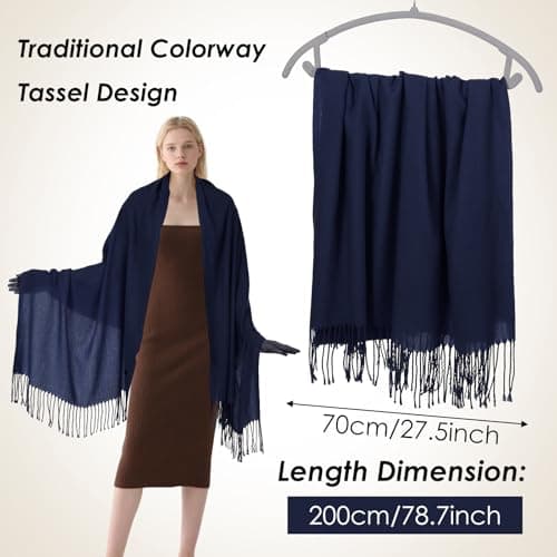Abeillo Shawl Wraps for Women, Soft Pashmina Shawl with Fringes Blanket Wrap for Wedding Evening Dresses, Travel Accessory (Navy Blue) — view 3
