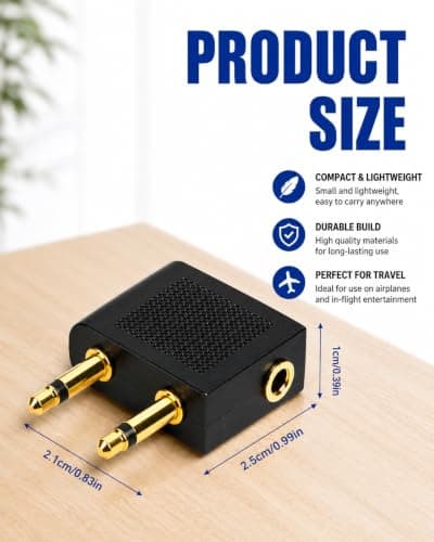 ONYXX Electronics Aircraft Headphone Adapter, Airline Dual 3.5mm Plug to 3.5mm Audio Jack Converter, Airplane Headphone Jack Adapter, Flight Entertainment Audio Adapter, Gold-Plated Connectors — view 4
