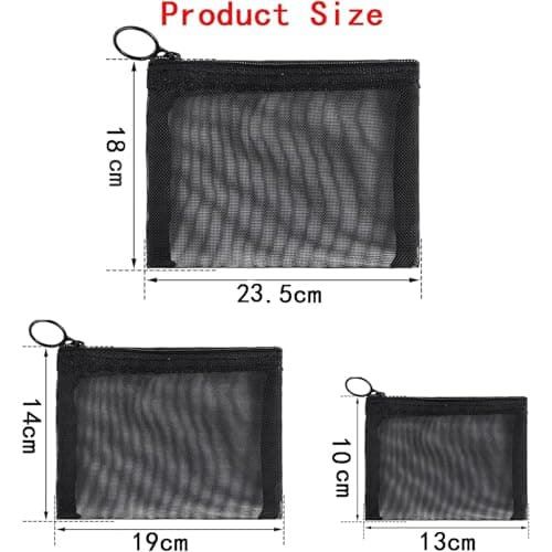 6 Packs Mini Zipper Toiletry Bag, Clear Mesh Zipper Cosmetic Small Purse Black Nylon Waterproof Small Purse Makeup Bag for Women, Portable Office Stationery Pouch. — view 2