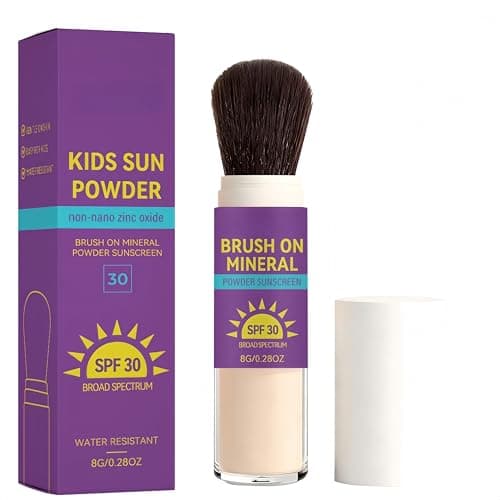 Kids Mineral Sunscreen Powder SPF 30, Brush-On SPF Powder for Scalp, Gentle No White Cast Non Greasy, Baby Toddler Sunscreen Travel Size 8g (1PCS)