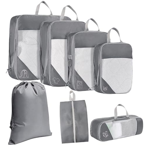 ChioSun Compression Packing Cubes, 7 PCS Ultralight Packing Cubes,Grey