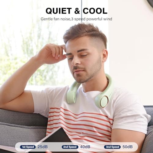 Morelax Neck Fan, Portable Neck Fan,Hands Free Bladeless Mini Fan with 360°Cooling Airflow, 3 Speeds Adjustable,Ultra Quiet Wearable, Suitable for Indoor Outdoor Travel Sports (Green) — view 6