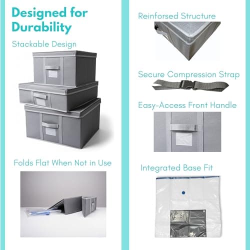 40.5L Slim Underbed Clothes Storage Box with Lid – Low-Profile Foldable Organiser with Reinforced Sides & Easy-Access Lid – Space Saving Storage for Bedding, Duvets & Clothes – Vacuum Storage Bag — view 5