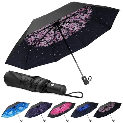 Aolso Travel Umbrella - Windproof Automatic, 8 Ribs Compact Folding, Auto Open/Close, Portable for Men & Women-Cherry blossoms