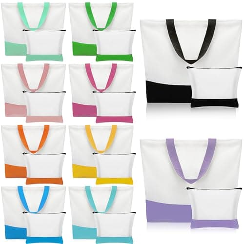 20 Pack Sublimation Blank Tote Bags, 10 Large Tote Bag and 10 Cosmetic Bags