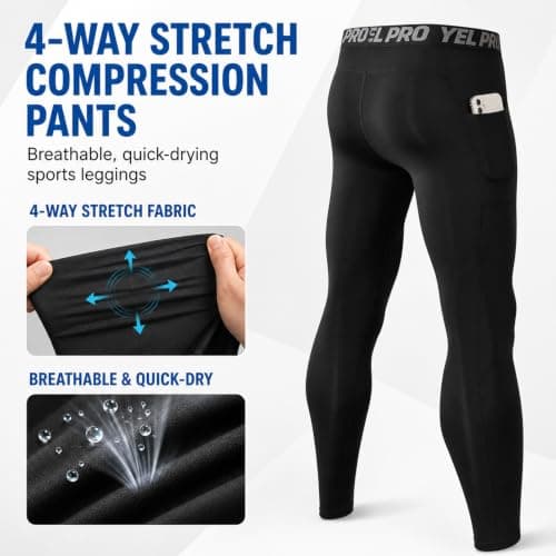 Mens Thermal Compression Leggings with Pockets, Fleece Lined Base Layer — view 6