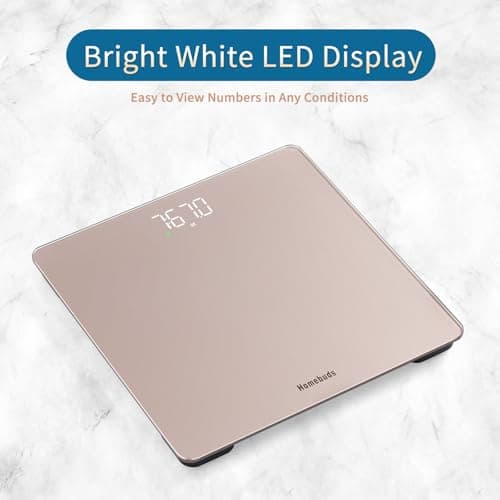 Homebuds Bathroom Scales for Body Weight, Precision 0.1lb by Our Professional Factory Since 2001, Weighing Scales Step-On and White LED for Easy to View, 3*AAA Included, 400lb/182kg, Rose Gold — view 4