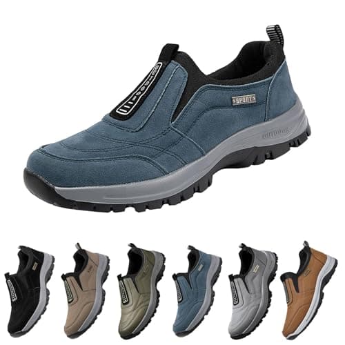Orthopedic Shoes for Men,Mens Slip on Trainers,Slip on Walking Shoes with Arch Support,Lightweight Outdoor Hiking Trainers,Men's Waterproof Breathable Orthopedic Walking Hiking Trekking Footwear Blue