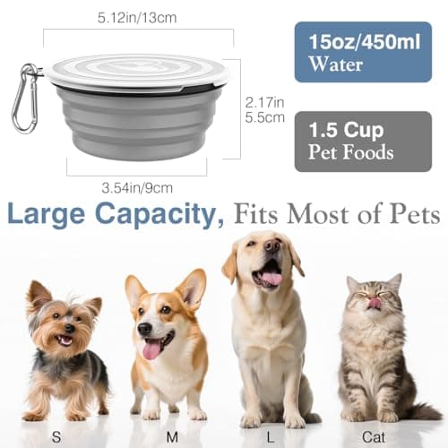 Pawaboo Collapsible Travel Dog Bowls 2 Pack with Lids & Carabiners Silicone — view 4