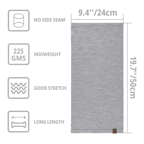 ACUSHLA Merino Wool Neck Gaiter, Ski Mask Neck Warmer Unisex, Light Grey — view 5