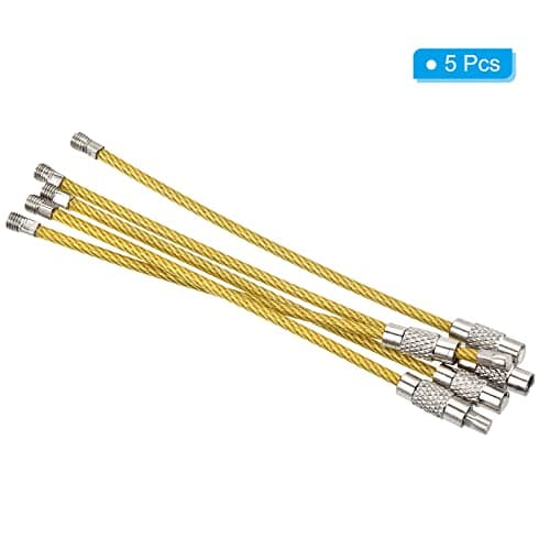 PATIKIL 6 Inch Length Wire Keychain Cable, 5 Pack Stainless Steel Key Ring Loop for Outdoor Hiking Sport, Yellow — view 3