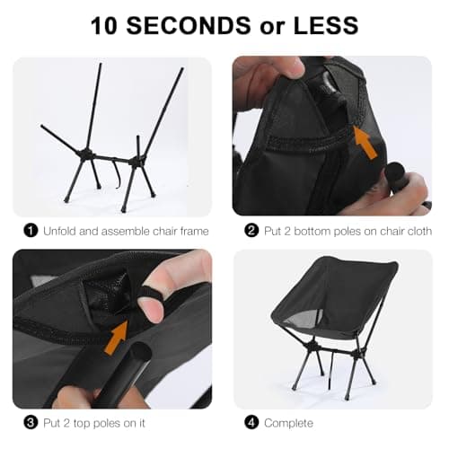 Outplea Black Lightweight Small Folding Camping Chair for Adults, Compact Fishing Chairs, Portable Backpacking Chair for Outdoor Beach Hiking — view 4