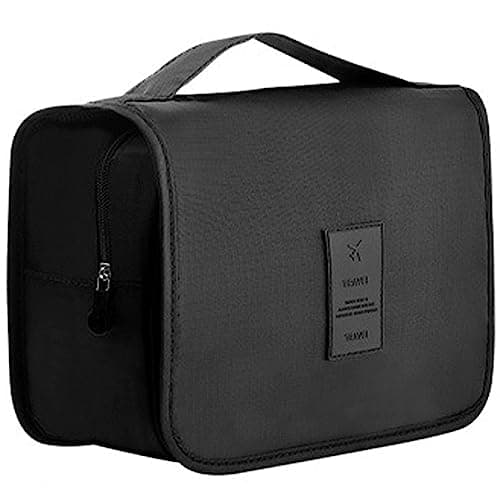 Travel Toiletry Bag, Hanging Toiletries Wash Bag Makeup Cosmetic Organizer Bags for Women Girls Kids Waterproof Foldable (Black 1)