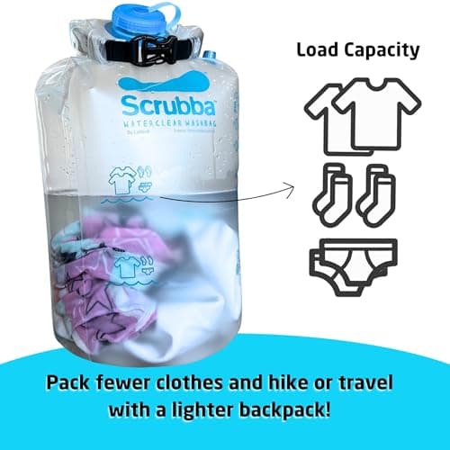Scrubba WATERCLEAR Wash Bag Portable Washing Machine - Lightweight Manual Washer with New Wide Water Inlet for Easy Rinsing - Travel Essentials for Camping, Hotels, Laundry & Baby Clothes, Gift - 195g — view 5