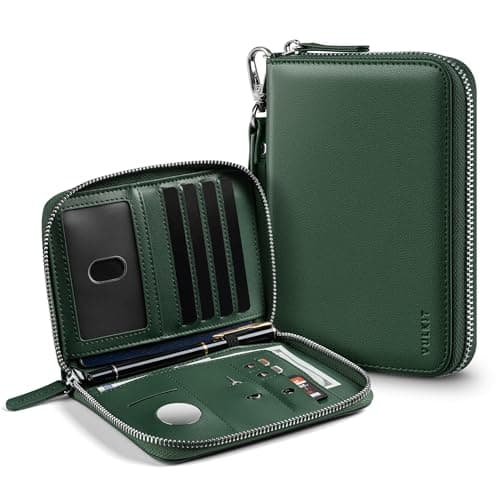 VULKIT Passport Holder Travel Wallet with AirTag Holder RFID Blocking Leather Document Airplane Holiday Essentials Organiser Bag