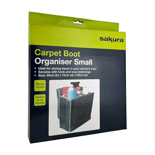 Sakura Small Flip-Top Boot Organiser for Cars and Other Vehicles SS5232 – Dark Grey Carpet Material, Hook and Loop, Carry Handle, 29 x 15 x 30 cm — view 2