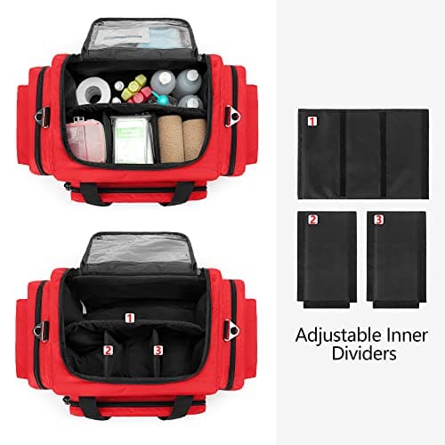 Damero Large Capacity Emergency Medical Bag with Removable Dividers, Red — view 2