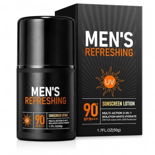 Sunscreen for Men, SPF 90+ Face Sun Cream, Mens SPF Moisturiser, UVA UVB Protection, Water Resistant Sunscreen - Non Greasy Lightweight Sun Lotion for Gym, Commute, Outdoor Sport & Holiday, 50g