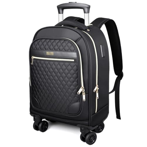 Women's 15.6" Wheeled Backpack -Lightweight Travel Trolley Carry-On Luggage (52x32x20cm) -Waterproof laptop bag on wheels & Telescopic Handle for Business, College, and Airplanes -30L Capacity - Black