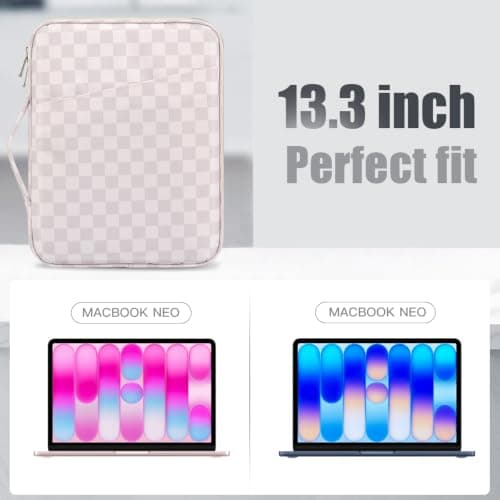 TiMOVO Laptop Sleeve 13.3-14 Inch for MacBook Neo/Air/Pro, Khaki Checkered — view 2