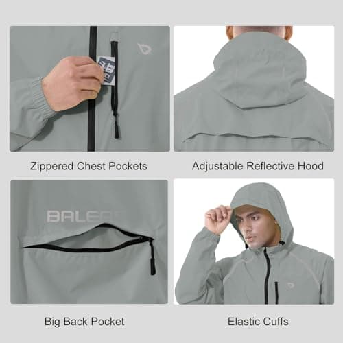 baleaf Waterproof Jacket Mens Cycling Jackets Reflective Running Outdoor Rain Coats Lightweight for Men Walking Hiking Packable Grey XL — view 4