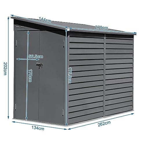 Panana Outdoor Metal Garden Shed Storage Box Bike Tool House (L 144cm x W 270cm x H 202cm, Black, Alloy Steel) — view 6