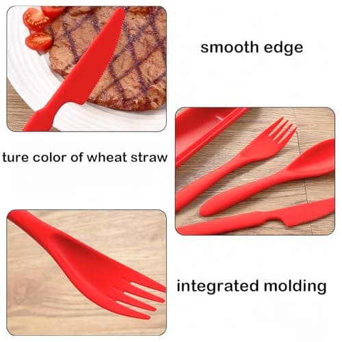 Travel Utensils Set - Reusable 4 Sets Plastic Cutlery with Case (4 Red) — view 5