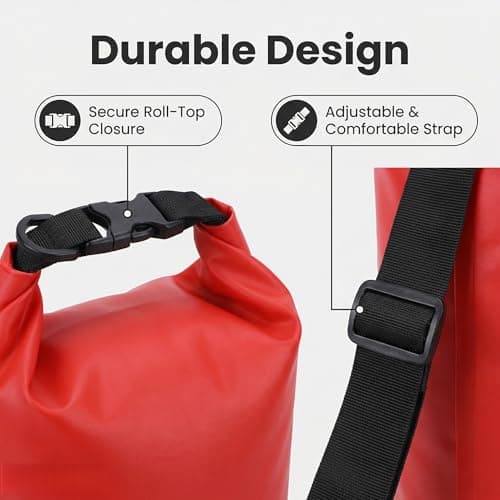 RONGZUBAT 2L Waterproof Dry Bag, Small Roll Top Dry Sack for Phone, Keys and Essentials, Lightweight Waterproof Bag for Kayaking, Paddle Boarding, Beach, Swimming, Camping and Travel - Red — view 5