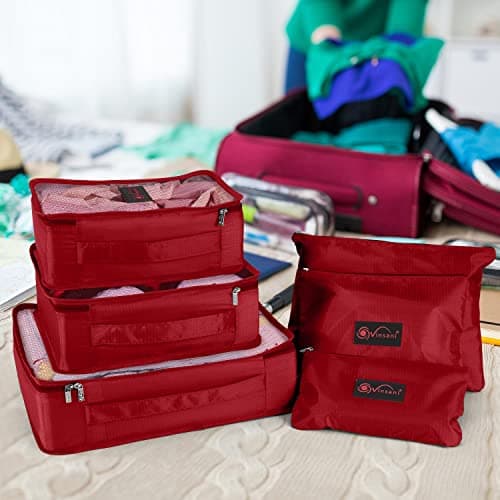 Vinsani 6pc Packing Cubes Travel Organiser Set for Suitcase, Wine Red — view 2
