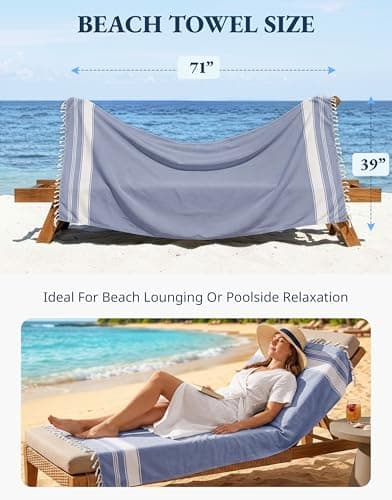 Lane Linen Beach Towels 4 Pack Oversized - Cotton Rich Turkish Towel Set, Pre-Washed Oversized Beach Towel, Quick Dry Beach Towels For Travel, Beach Towel Large, Sand Free Towel,39"x71" - Forever Blue — view 4