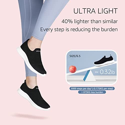 STQ Womens Trainers Shoes Slip on Walking Shoes Tennis Comfy Shoes Road Running Gym Athletic Travel Sneakers , 5 UK, Black White — view 6