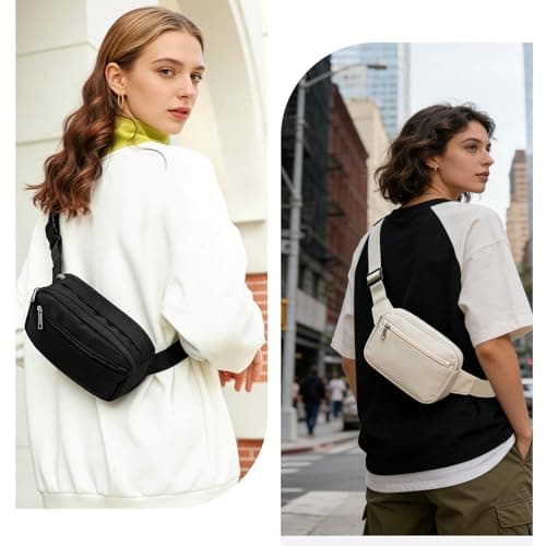 Bumbag Large Fanny Pack Fanny Pack with Adjustable Straps Bum Bags Men Women Crossbody Chest Bag with Multi Pockets Running Belt Bag for Outdoors Workout Hiking Gifts for Men Women (White) — view 2