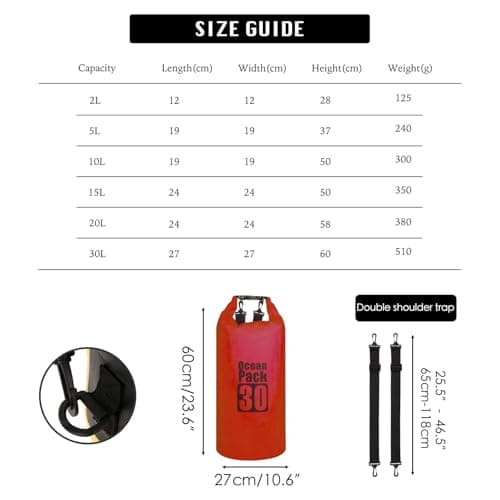 MORAINJAY 30L Red Dry Bag,Waterproof Bag with Double Adjustable Shoulder Strap,Large Capacity Dry Sack 2L 5L 10L 15L 20L 30L for Outdoor Camping,Rafting,Swimming,Boating,Surfing — view 2