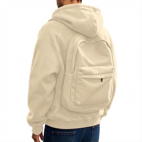 Unisex Casual Zip Hoodie With Backpack Back Graphic Relaxed Fit Sweatshirt
