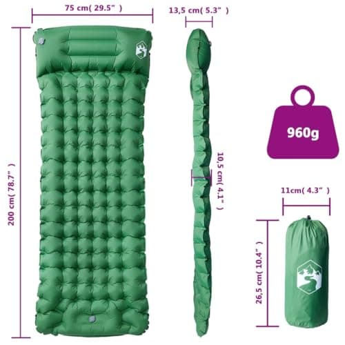 Kaloriko Self-Inflating Sleeping Mat Green with Cushion 200 x 75 x 10.5 cm 40D Nylon Camping Mat for Outdoor Trekking Hiking Travel Festival with Carry Bag and Repair Kit — view 5