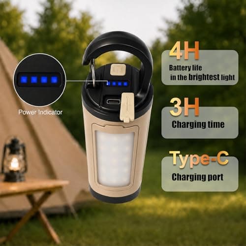 Beuaati Rechargeable Camping Lantern, 90° Foldable Light, 6 Modes, Torch — view 4
