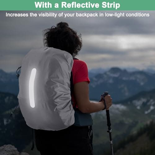 M METERXITY Waterproof Backpack Rain Cover, 65L-75L Waterproof Backpack Cover, Bag Rain Cover with a Vertical Reflective Strap for Hiking/Biking/Camping/Outdoor Traveling [Silver] — view 5