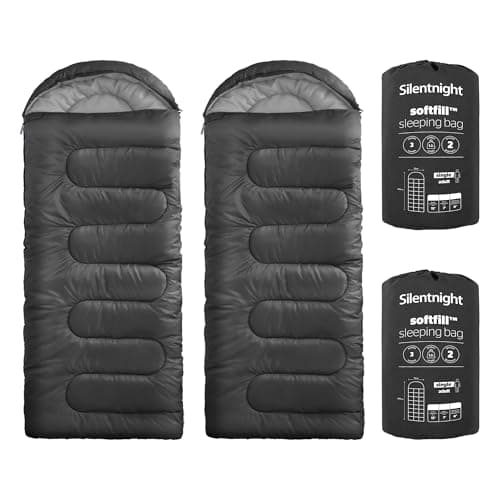 Silentnight Sleeping Bag for Adults - 3 Season Lightweight Soft Thick Cosy Warm Mummy Sleeping Bag for Spring Summer Camping Hiking Outdoor Travel for Warm and Cold Weather - 2 Pack, Black