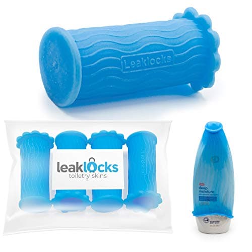 LeakLocks® Toiletry Skins™ Elastic Sleeve for Leak Proofing Travel Container in Luggage. for Standard and Travel Sized Toiletries. Reusable Accessory for Travel Bag Suitcase and Carry-on Luggage,