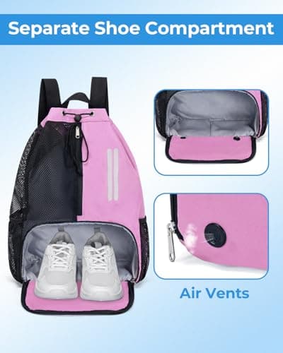 GreenTaya Swim Bag Mesh Drawstring Backpack with Shoe Compartment & Wet Pocket Waterproof Beach Backpack Pool Bag for Swimming, Gym, Travel and Workout Gear (Pink) — view 2