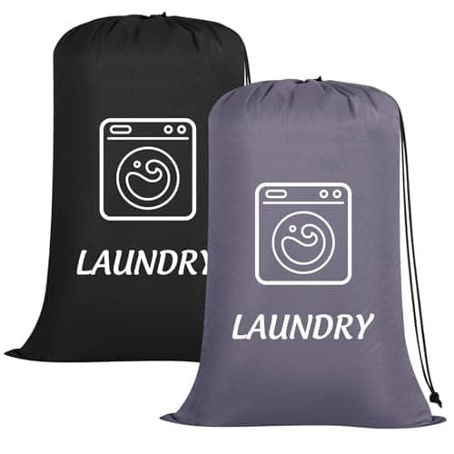 Dntorx 2 Pack Large Travel Laundry Bags 24 x 36 In, Drawstring, Black+Grey