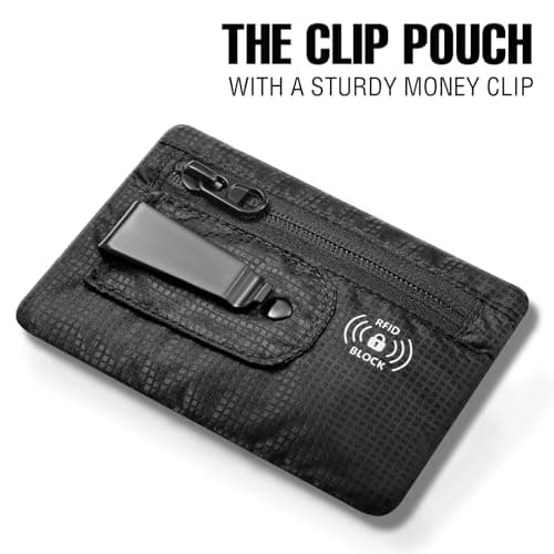 KOSMCCO RFID Blocking Clip Stash Pocket, Compact Hidden Travel Belt Wallet for Cards & Cash - Slim Pickpocket-Proof Design for Everyday Carry, Black, Medium (3.5x5.2"), Low Profile — view 4