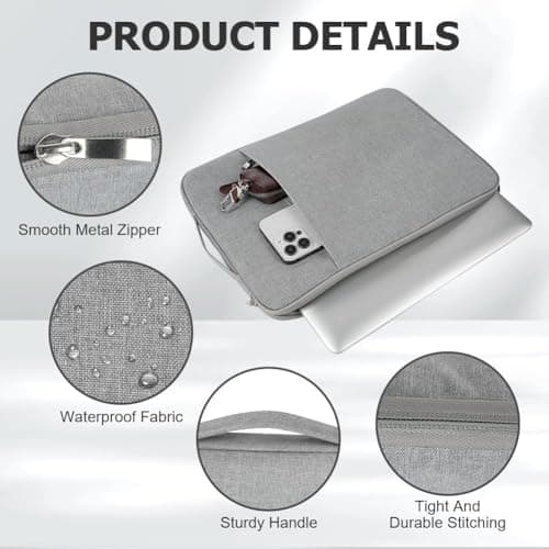 Flintronic 14 Inch Laptop Sleeve - Water Resistant, Portable Mens Laptop Bag With Pockets, Compatible With MacBook, Asus, Dell, HUAWEI (Light Gray) — view 3