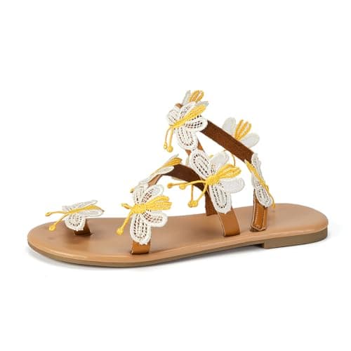 Summer Beach Flat Sandals for Women 2026 Butterfly Open Toe Ankle Wrap Strap Slip On Colorful Embroidery Bohemian Sandals Lightweight Non Slip Breathable Poolside Music Festival Casual Walking Shoes — view 6