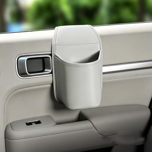 Leather Car Side Pocket Organizer Door Cup Holder Phone Slot (Beige) — view 2