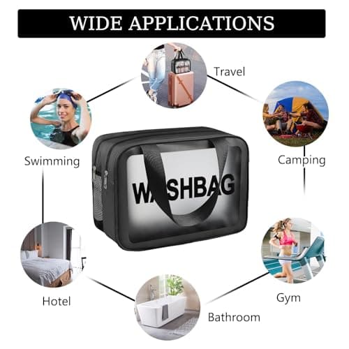 Clear Toiletry Bag, Wet Dry Separation PVC Makeup Cosmetic Bag, Large Capacity PVC Wash Bags with Handles for Women Girls Black — view 6