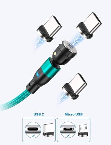 AUFU Magnetic Charging Cable, Magnetic Charger Cable 6 Pack [0.5m/1m/2m/3m], USB C 360° and 180° Rotatable With Micro/Type C for Smartphone — view 3