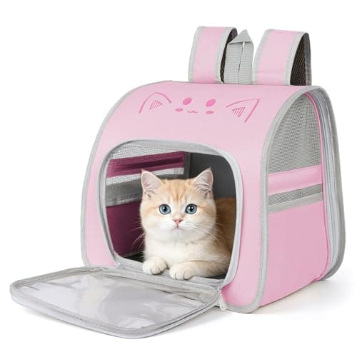 Cat Backpack Carrier, Breathable Pet Carrier Backpack for Small and Medium Cats and Dogs Up to 7kg, Lightweight Soft-Sided Pet Travel Rucksack for Hiking, Walking and Vet Visits (Pink)