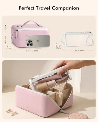 Prite 3 Pcs Travel Makeup Bag Set for Women with 2 Clear TPU Pouches, Pink — view 3